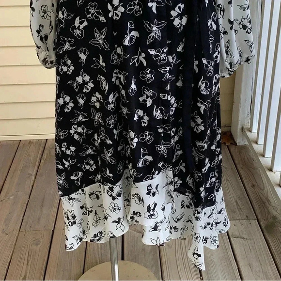 Lane Bryant x Beauticurve Plus Size 14 Black White Floral Midi Wrap Dress Hi Low - Picture 9 of 11